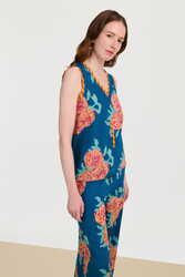 banyan top--leopard flower dark teal