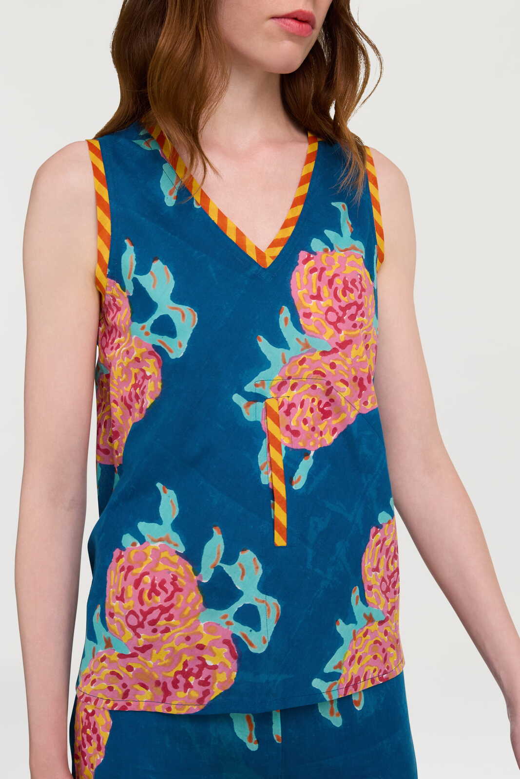 banyan top--leopard flower dark teal