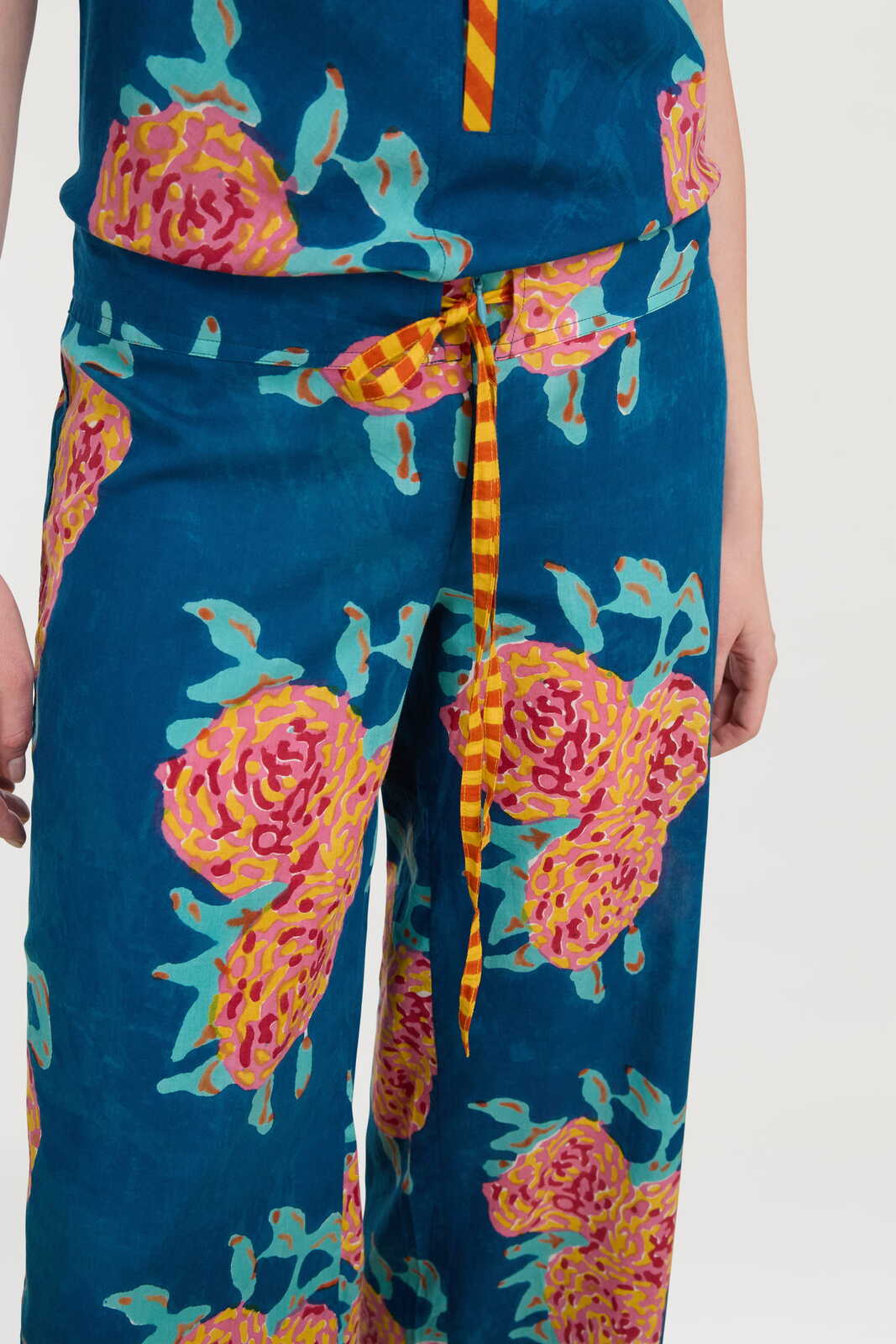 cabana pant--leopard flower dark teal