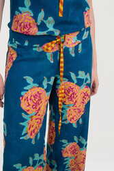 cabana pant--leopard flower dark teal