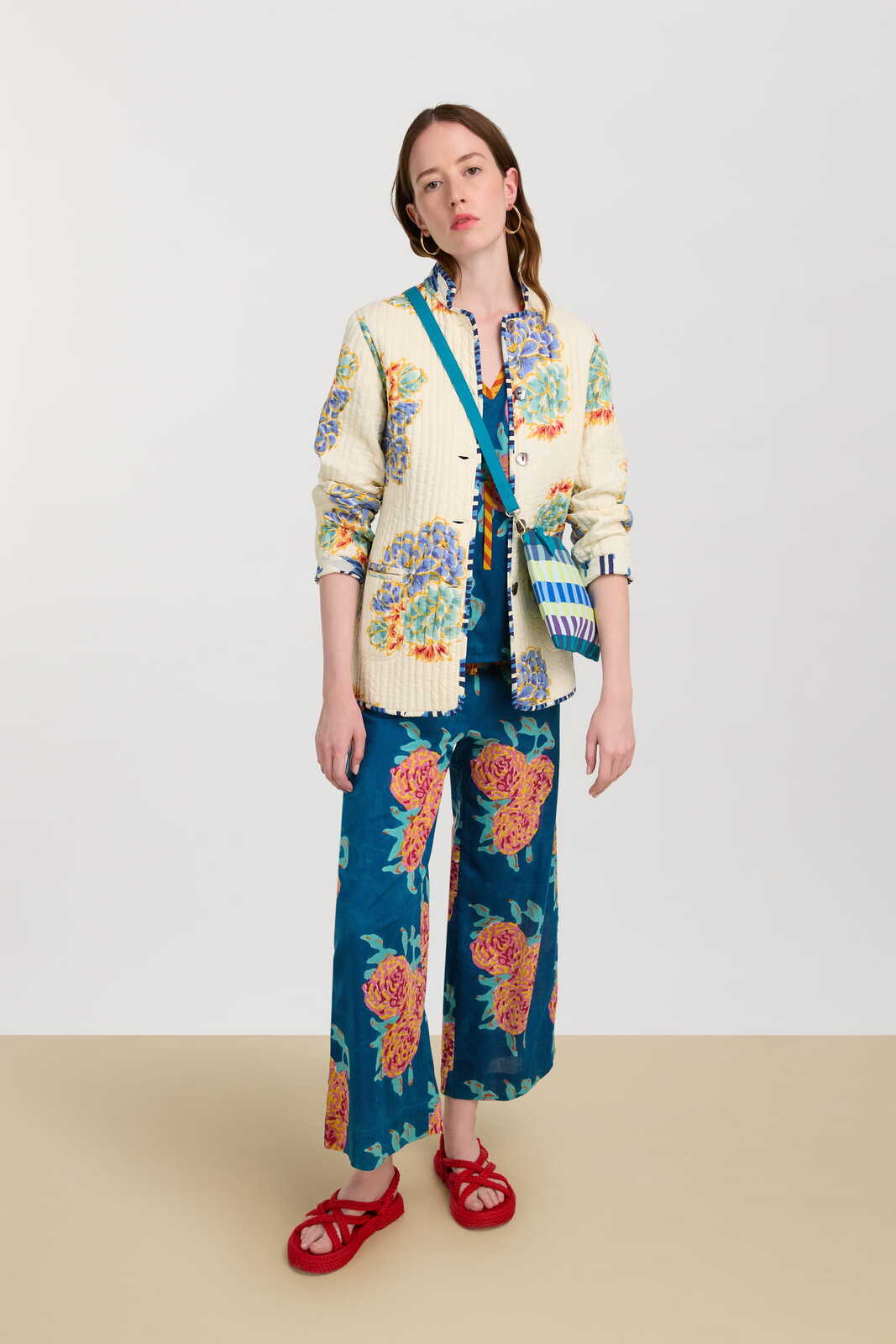 cabana pant--leopard flower dark teal