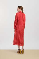 long open kurta--mini stripes red