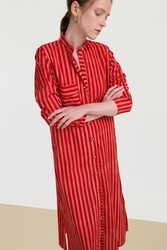 long open kurta--mini stripes red