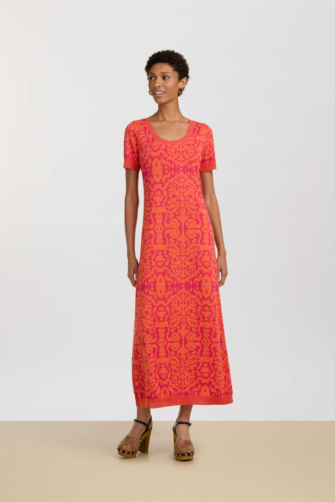 amla dress--damask design orange