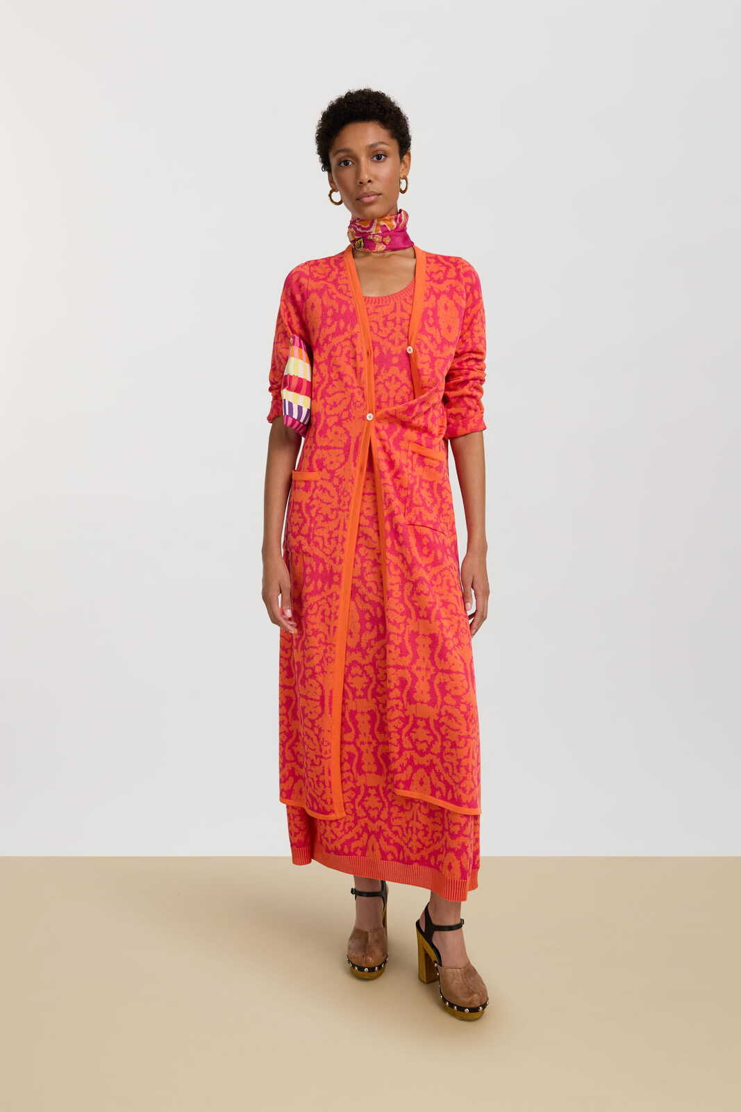 amla dress--damask design orange