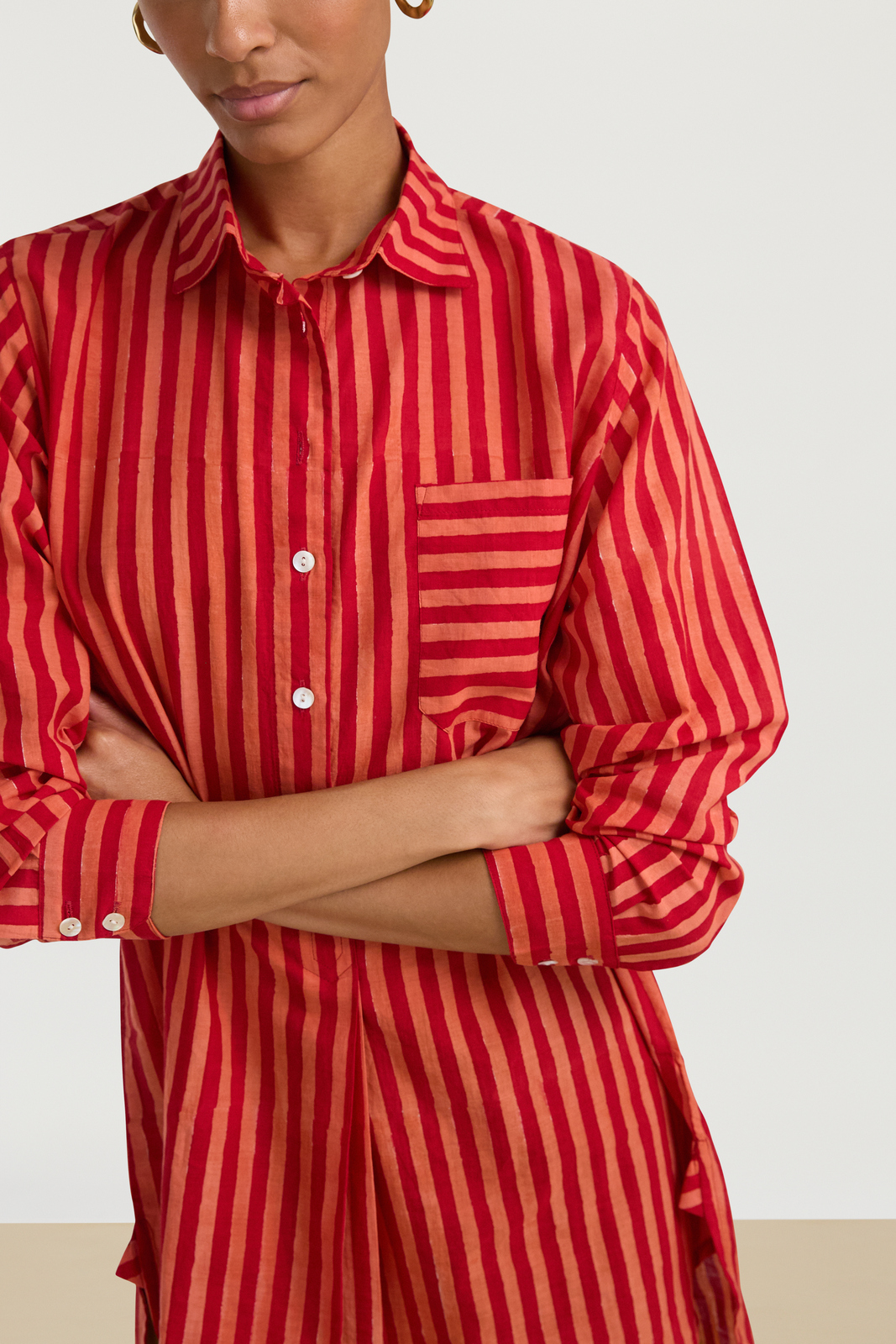 ube shirt--mini stripes red