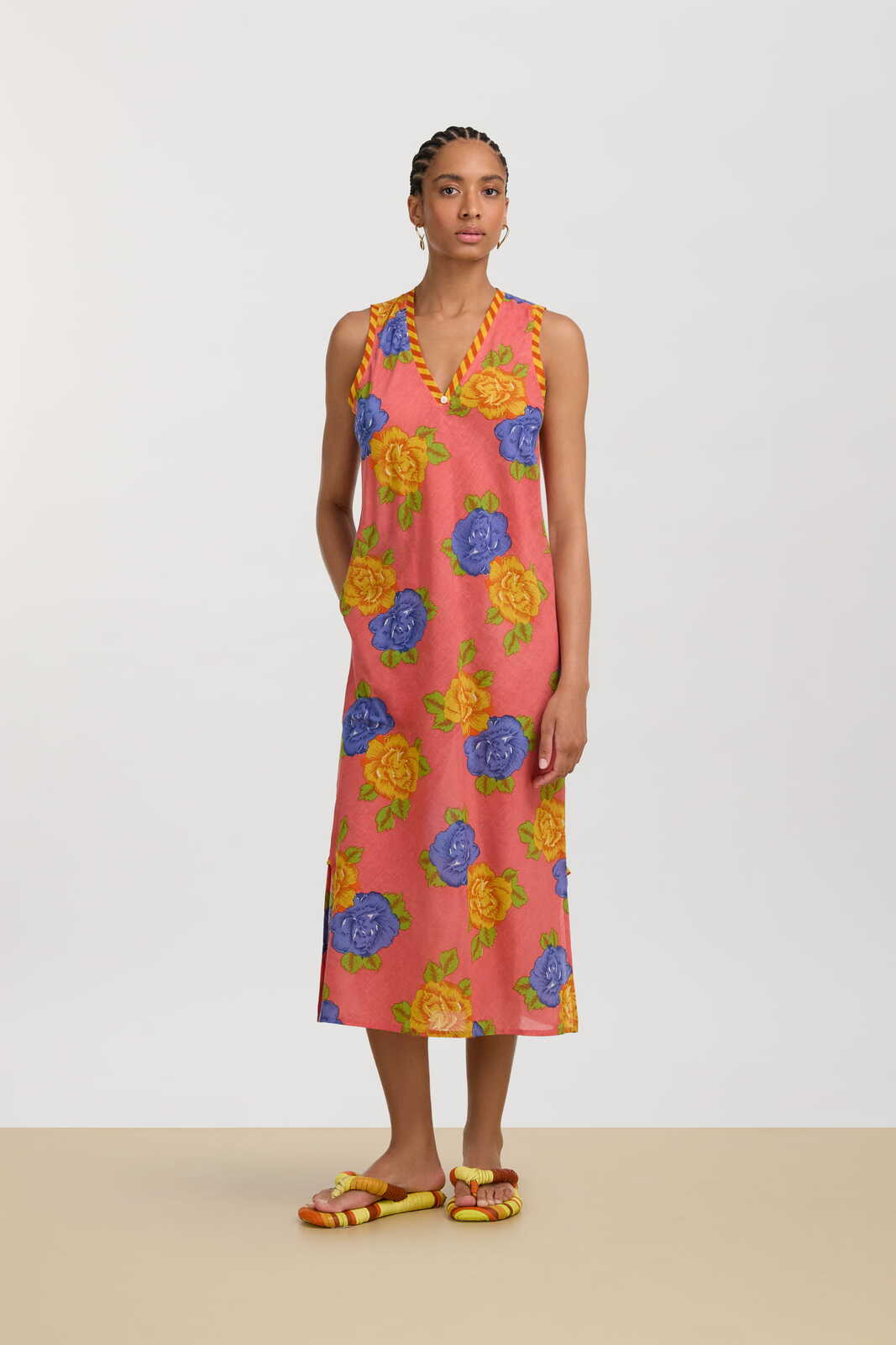 cheack dress--big flower old pink