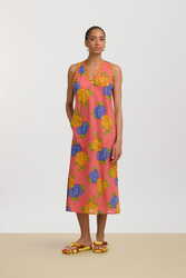 cheack dress--big flower old pink