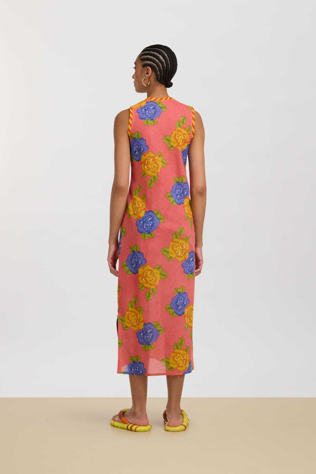 cheack dress--big flower old pink