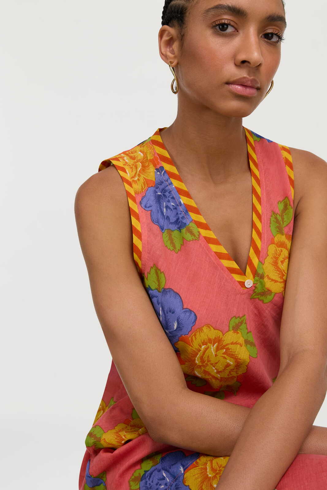 cheack dress--big flower old pink