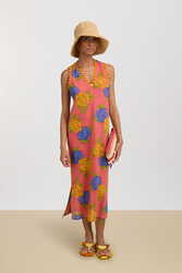 cheack dress--big flower old pink