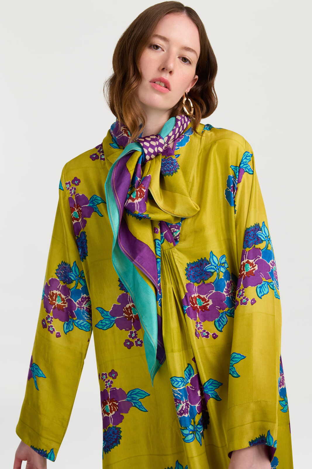 foulard seta 100x100cm--dandelion green gold
