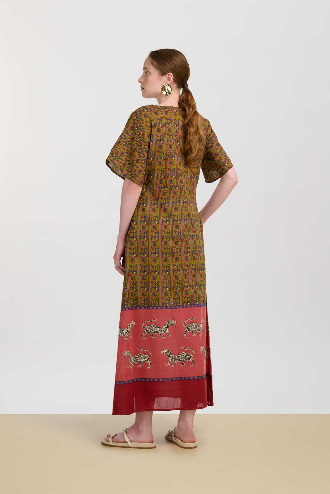 guava caftan--dragon tiger green gold