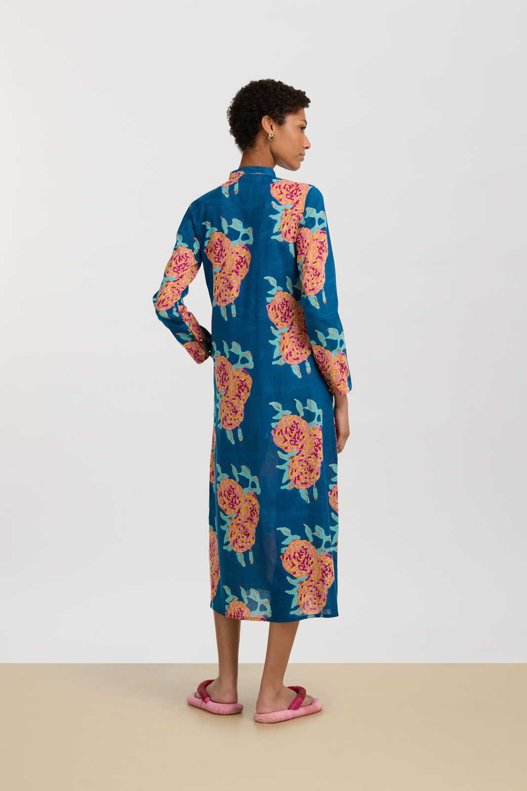 long kurta--leopard flower dark teal