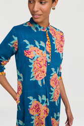 long kurta--leopard flower dark teal
