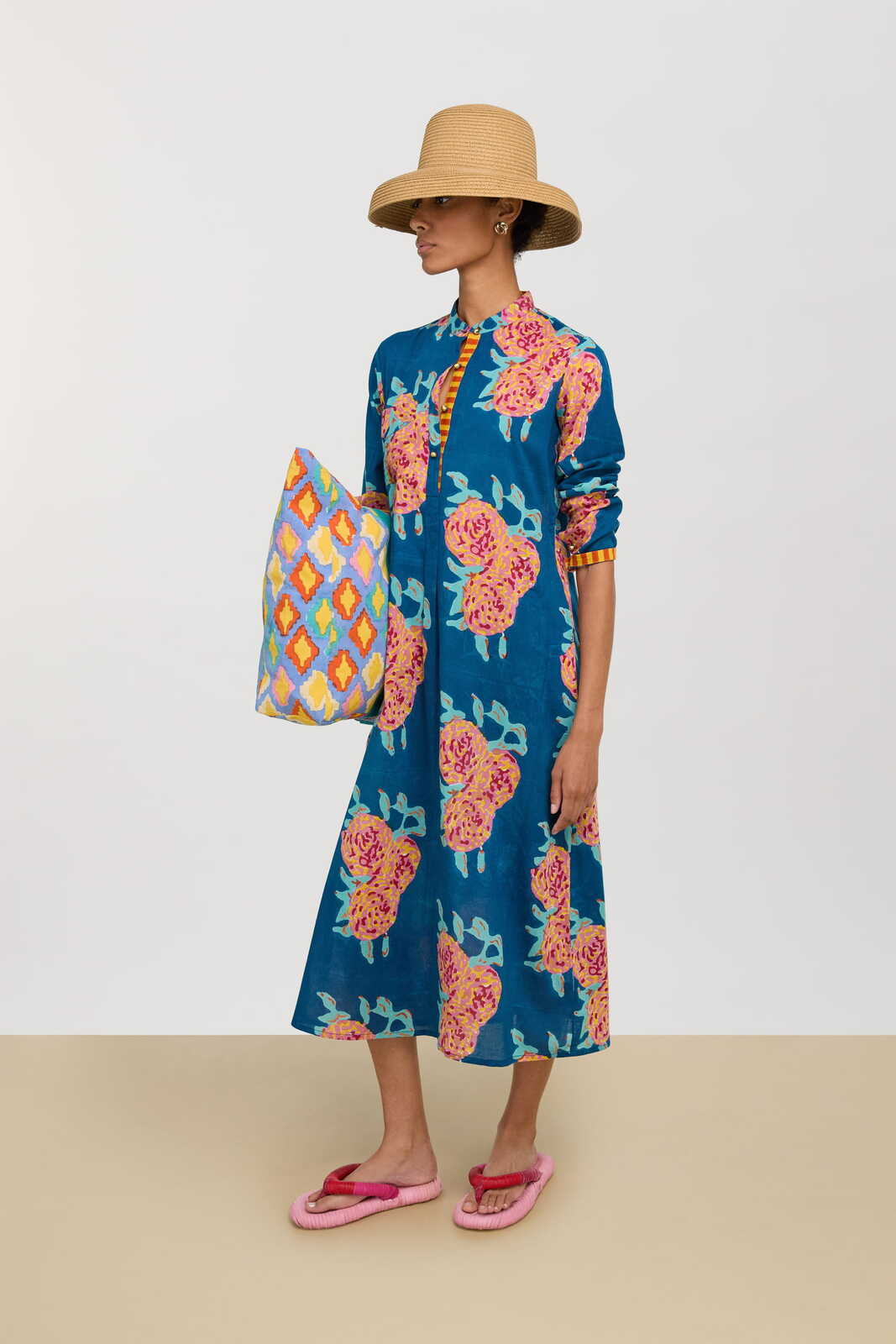 long kurta--leopard flower dark teal