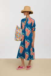 long kurta--leopard flower dark teal