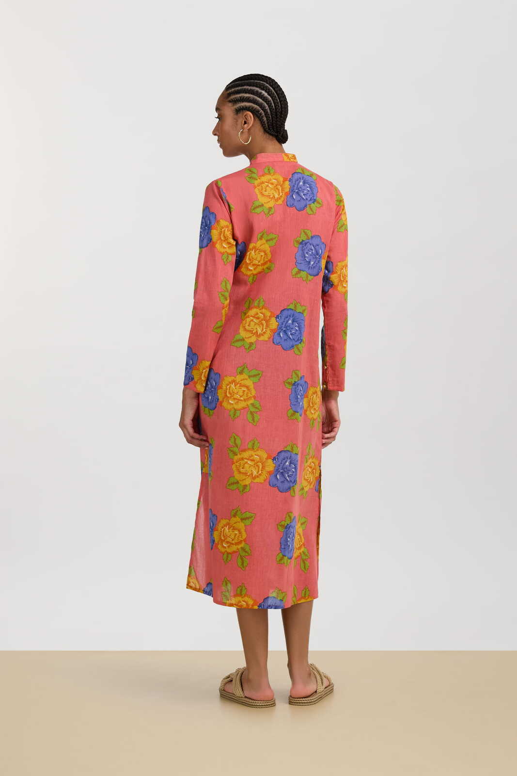 long open kurta--big flower old pink