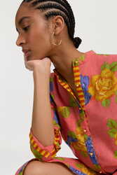 long open kurta--big flower old pink