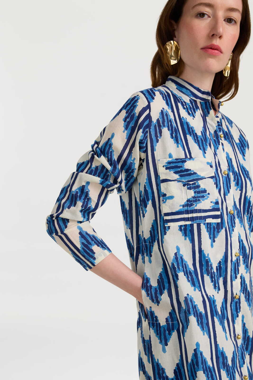 long open kurta--ikat arrow blue