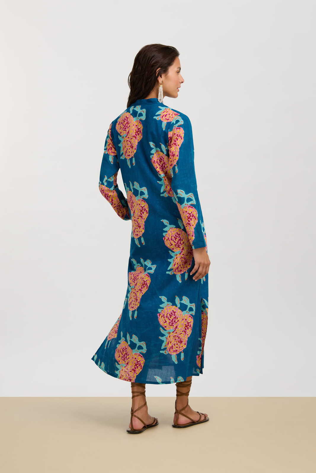 long open kurta--leopard flower dark teal