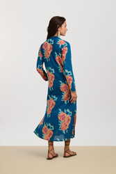 long open kurta--leopard flower dark teal