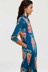 long open kurta--leopard flower dark teal