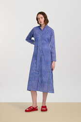 long open kurta--mini stripes plumbago
