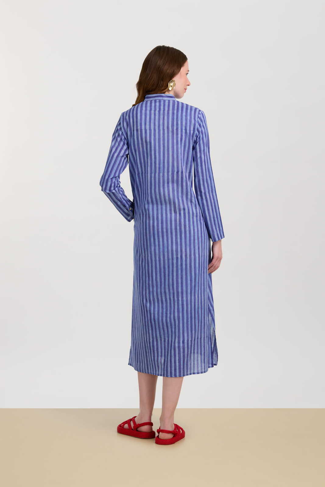 long open kurta--mini stripes plumbago