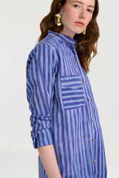long open kurta--mini stripes plumbago