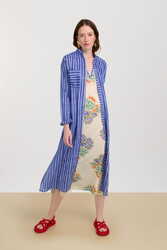 long open kurta--mini stripes plumbago