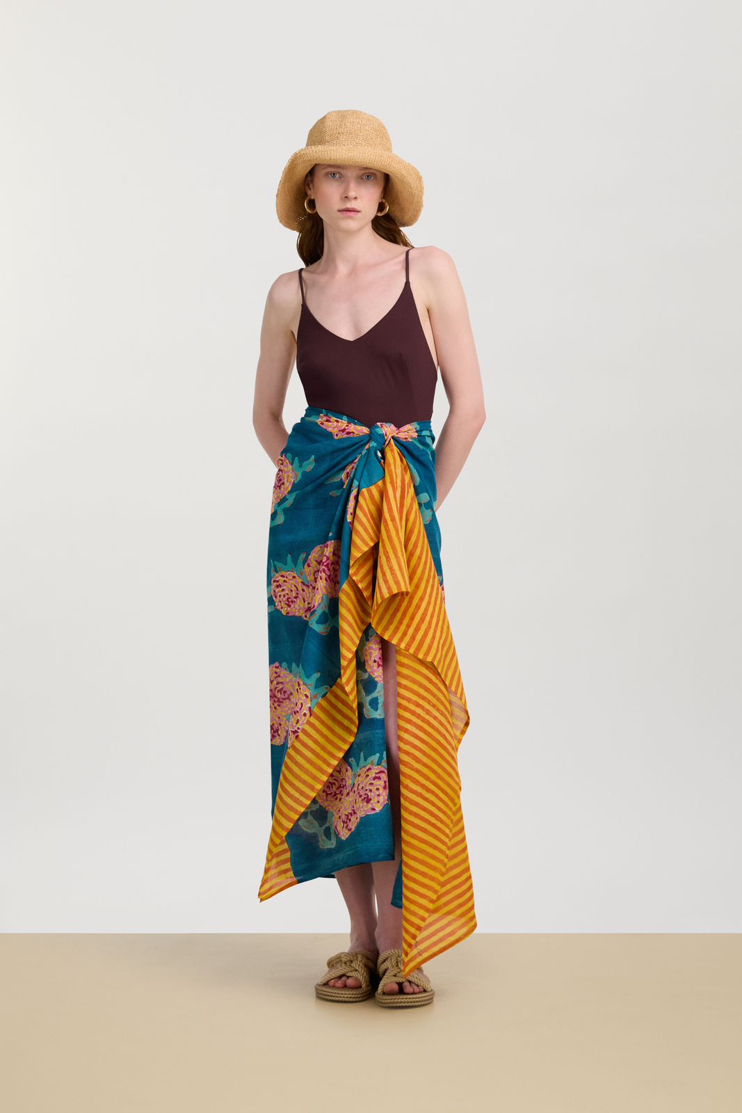 pareo mussola 110x180--leopard flower teal