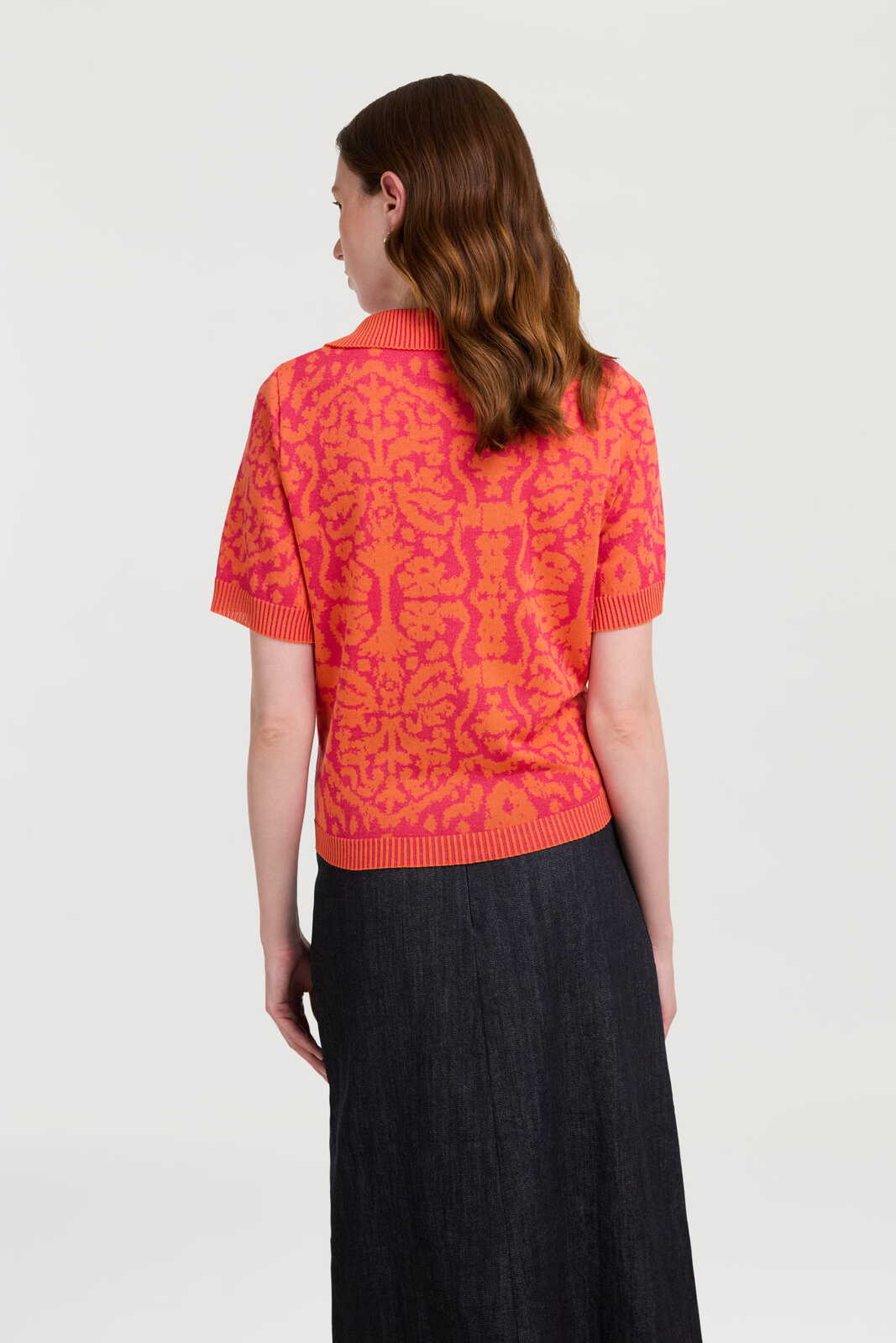 polo shirt--damask design orange