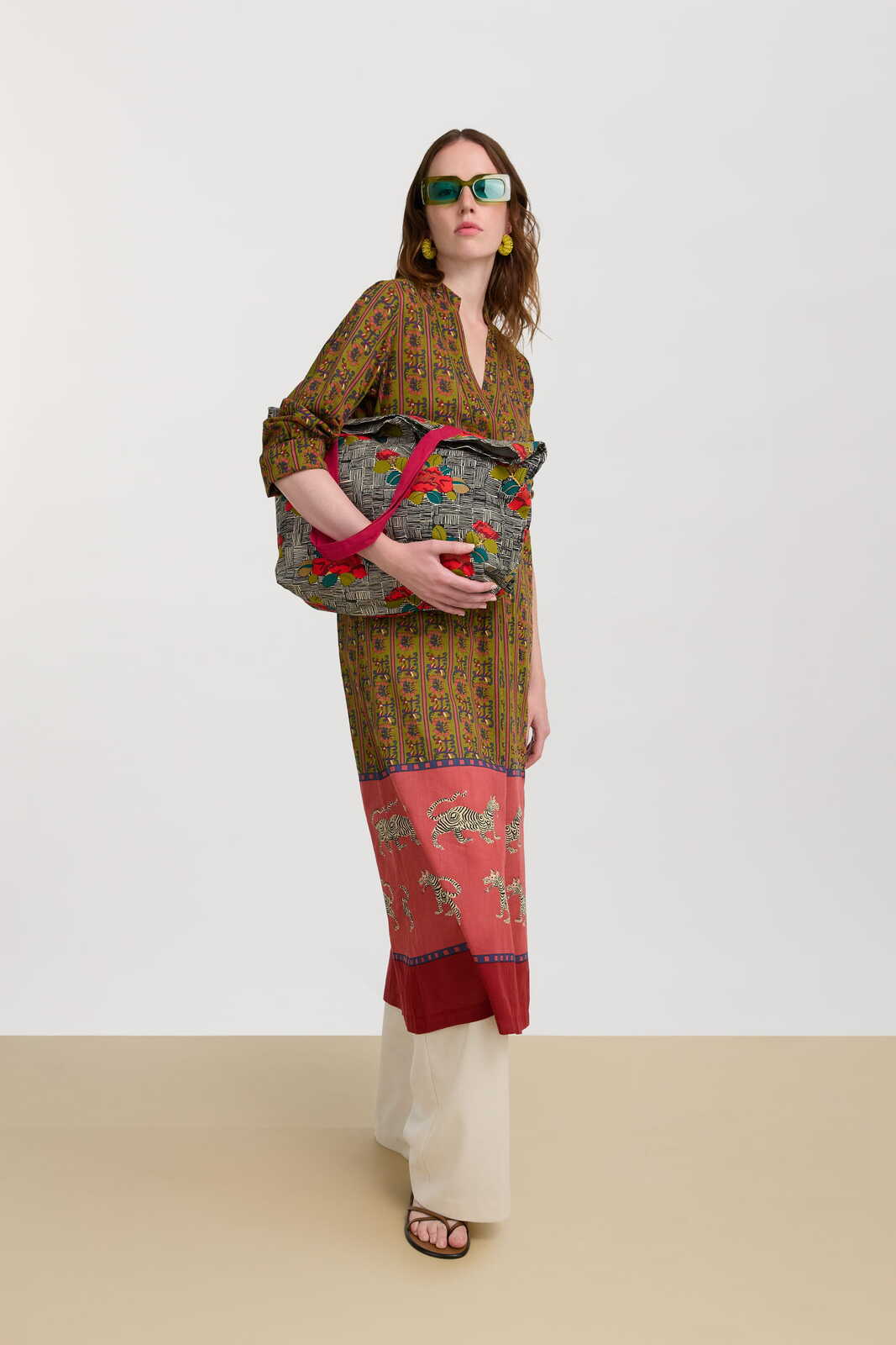 radha caftan--dragon tiger green gold