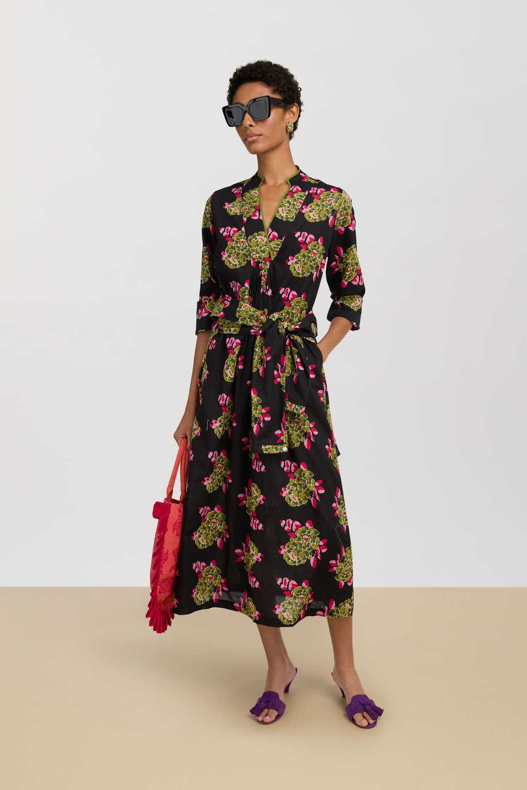 radha caftan--suiko flower black