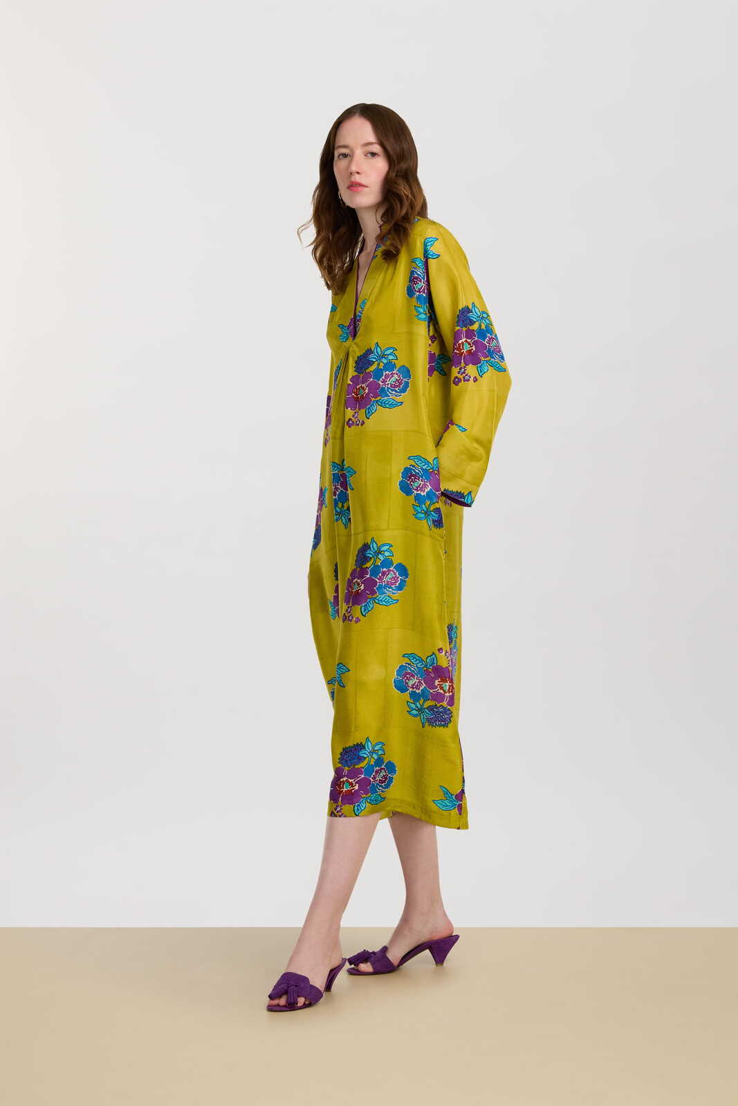 radha caftan--dandelion green gold