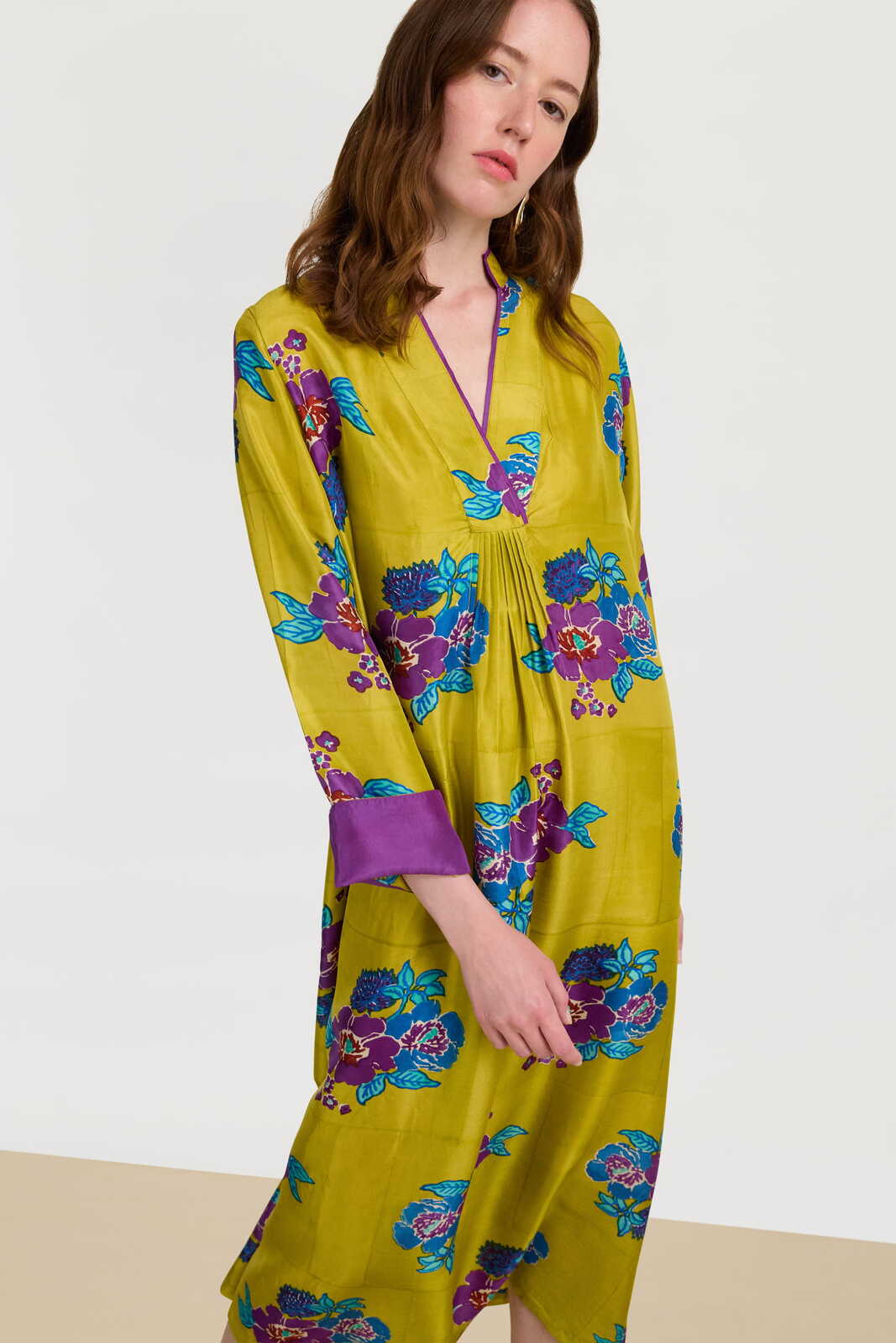 radha caftan--dandelion green gold
