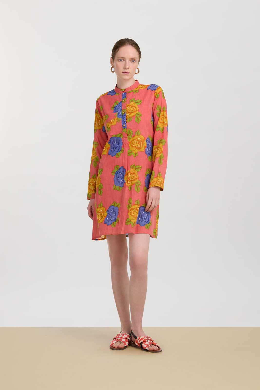 short kurta--big flower old pink