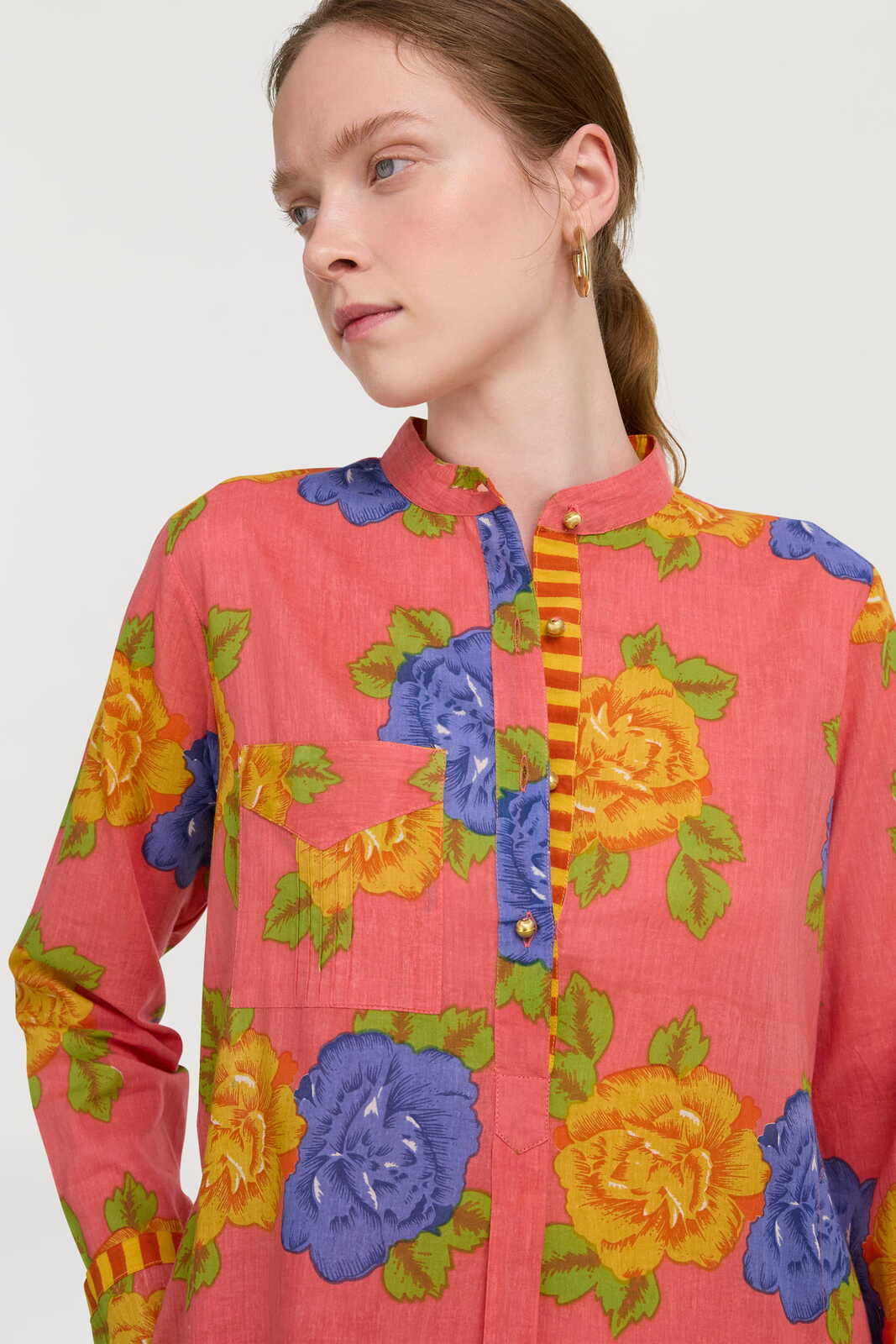 short kurta--big flower old pink