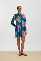 short kurta--leopard flower dark teal