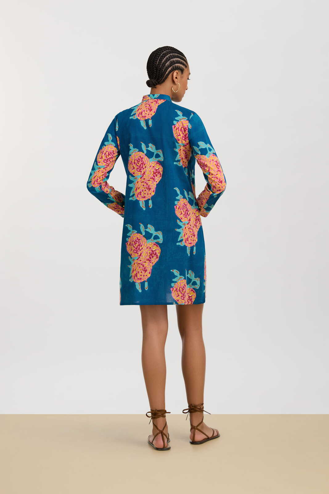 short kurta--leopard flower dark teal