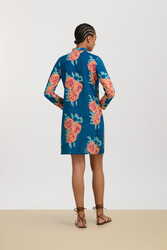 short kurta--leopard flower dark teal