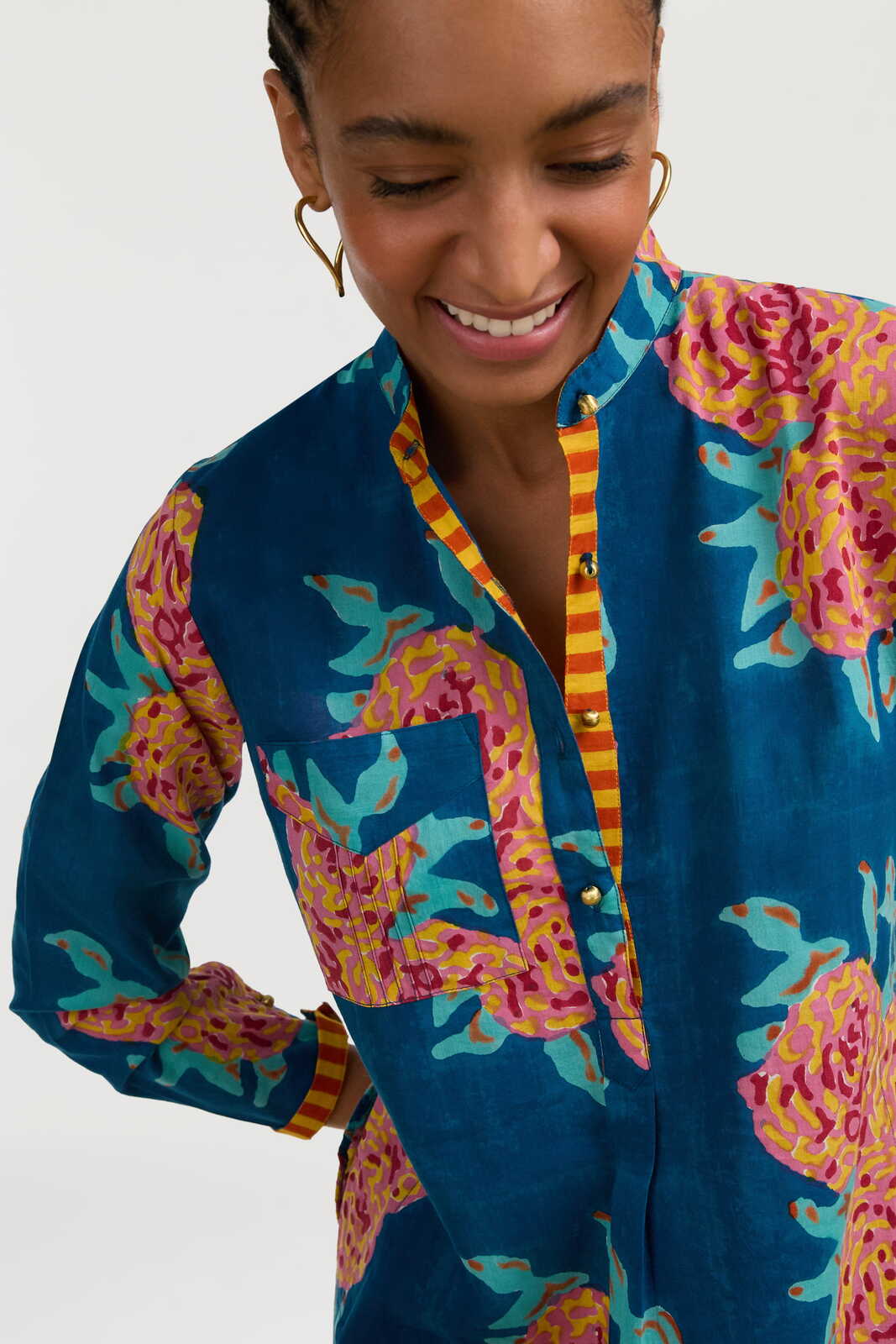 short kurta--leopard flower dark teal