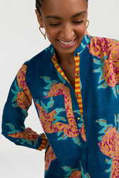 short kurta--leopard flower dark teal