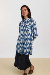 ube shirt-- ikat arrow blue
