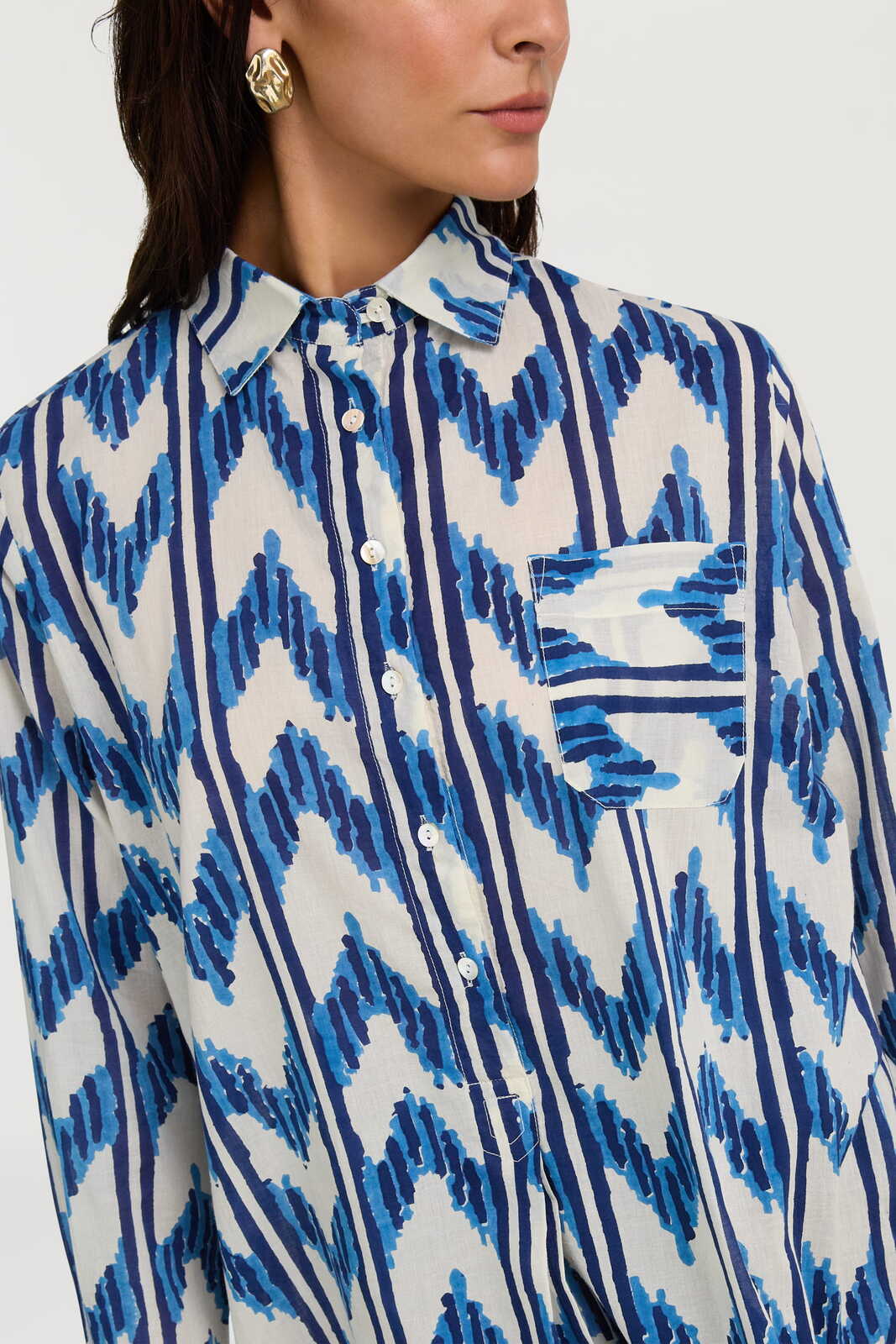 ube shirt-- ikat arrow blue