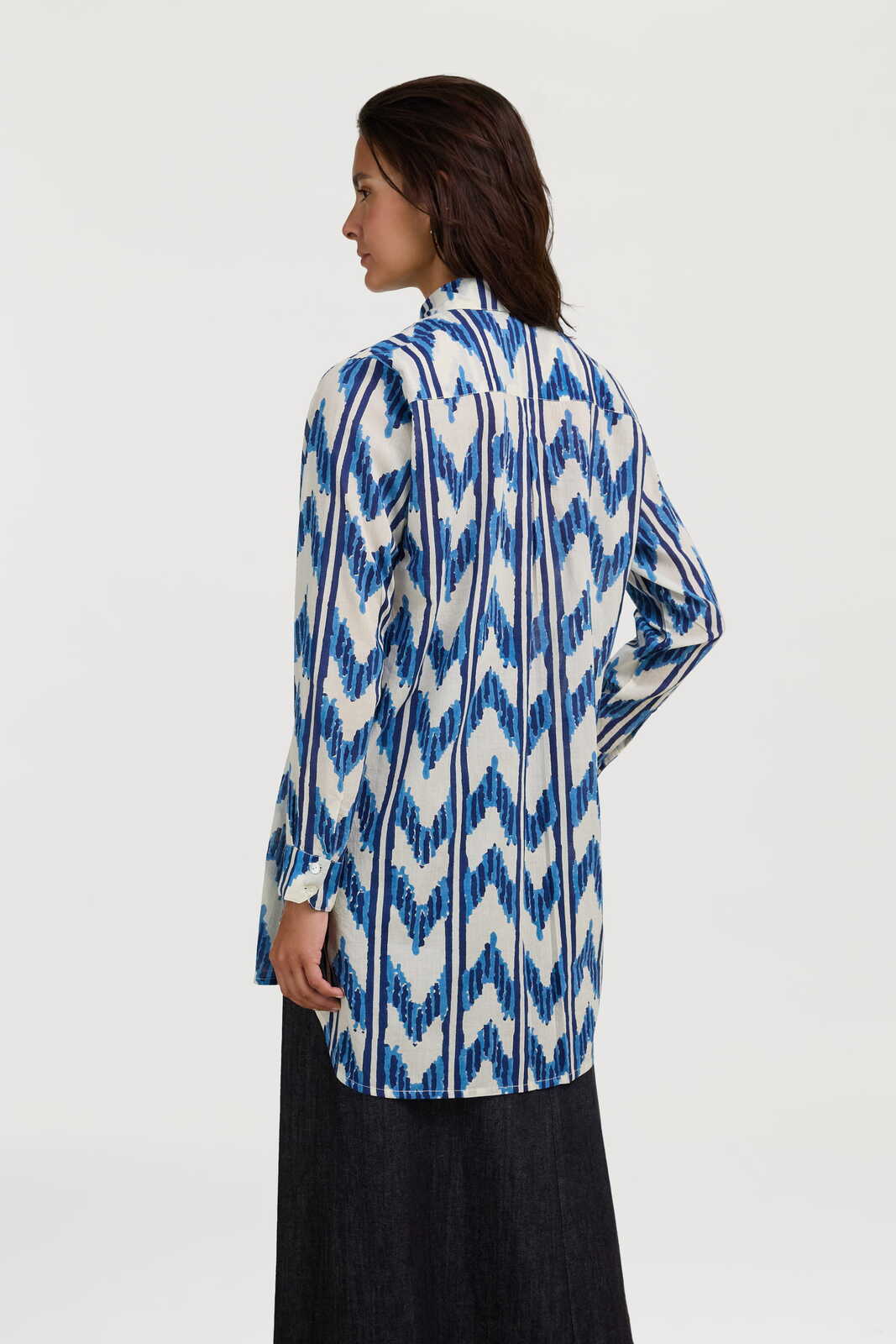 ube shirt-- ikat arrow blue