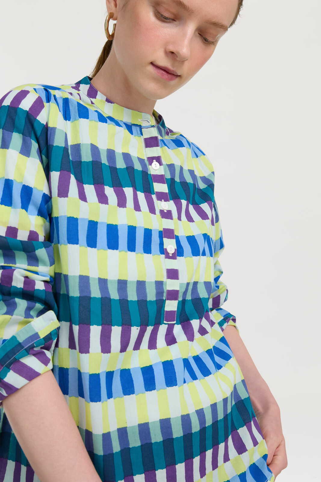 batumi shirt--kusama checkdark teal