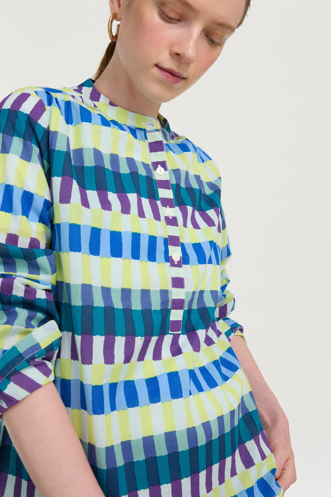 batumi shirt--kusama checkdark teal