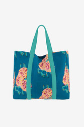 shopping bag--leopard flower teal